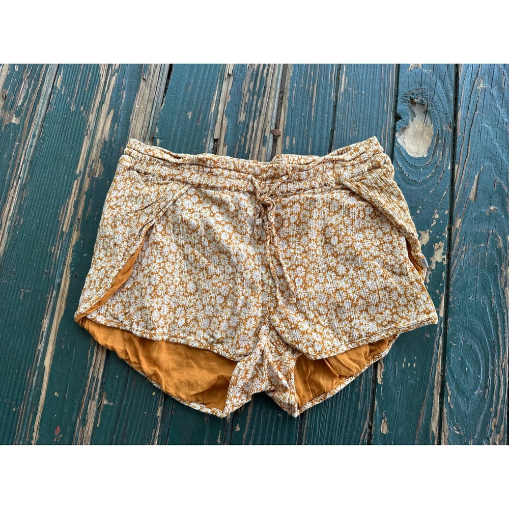 Sisstrevolution Mustard Yellow Floral Daisy Print Elastic Waist Shorts Womens M